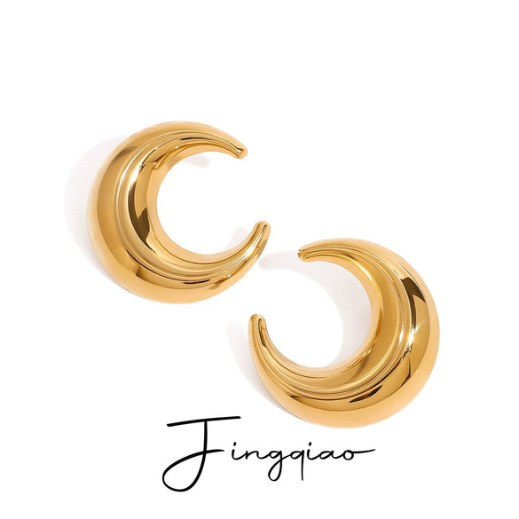 Wholesale Stainless Steel Geometric Electroplated Moon Earrings Light Luxury Original Design For Women