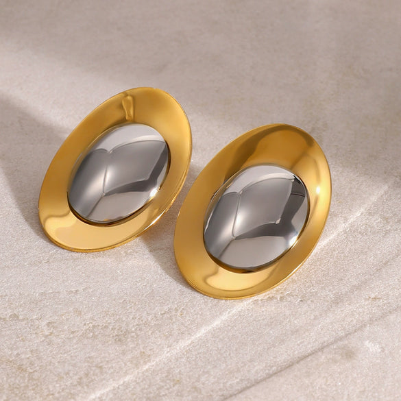 Wholesale Stainless Steel Geometric Electroplated Round Gold And Silver Color Matching Women's Earrings