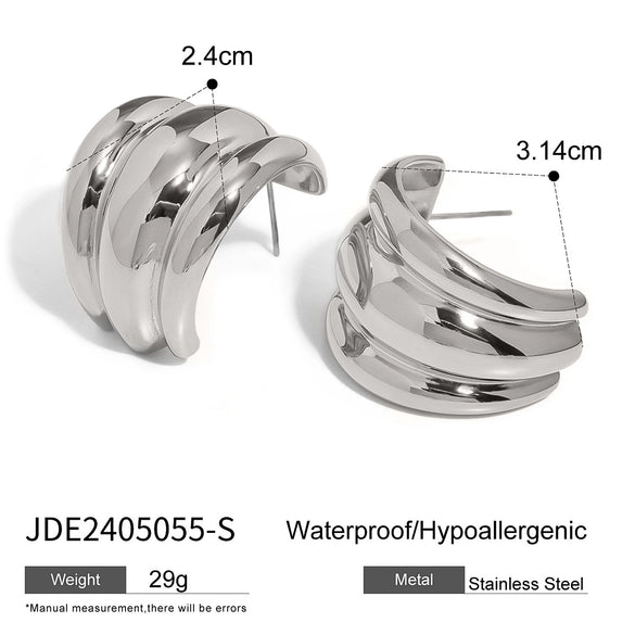 Wholesale Stainless Steel Geometric Electroplated Three Layer Threaded Smooth Earrings Jewelry