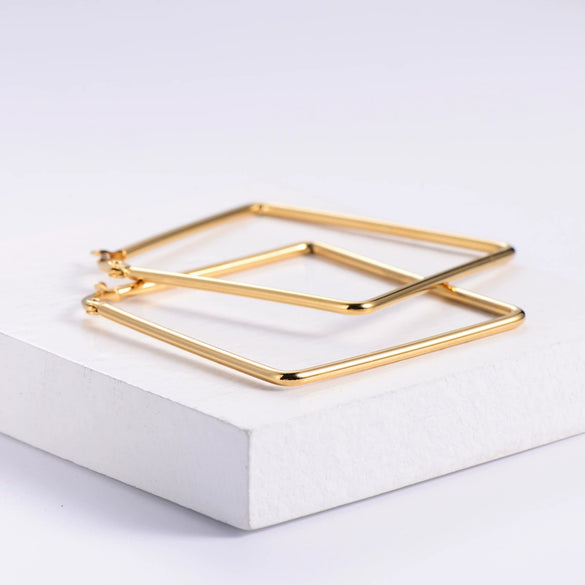 Wholesale 316L Stainless Steel Geometric Electroplating Square Bar Coil Earrings For Women
