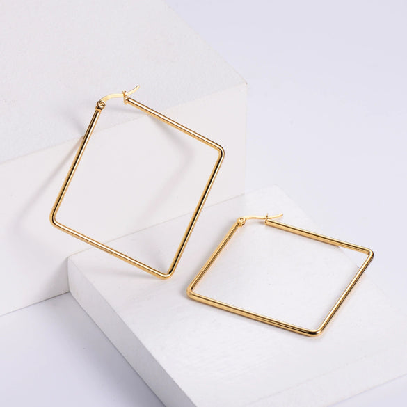 Wholesale 316L Stainless Steel Geometric Electroplating Square Bar Coil Earrings For Women