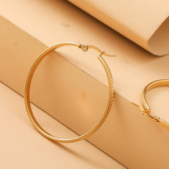 Wholesale Stainless Steel Geometric Embossed Gold Plated Women's Earrings