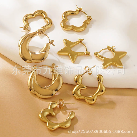 Wholesale Stainless Steel Geometric Embossed Hydraulic Women's Earrings