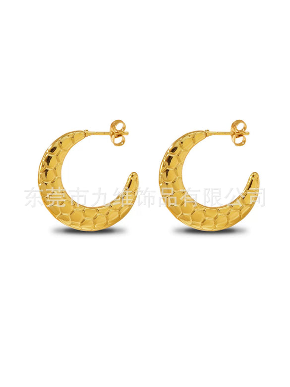 Wholesale Stainless Steel Geometric Embossed Hydraulic Women's Earrings