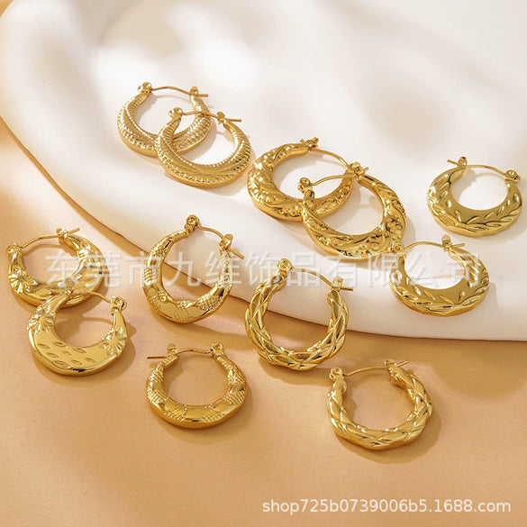 Wholesale Stainless Steel Geometric Embossed Hydraulic Women's Earrings