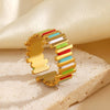 Wholesale Stainless Steel Geometric Enamel Open Ring For Women Electroplated Minimalist Style