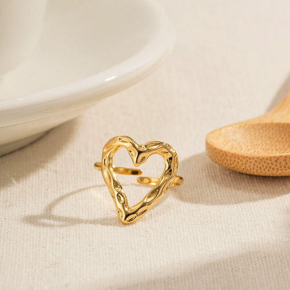 Wholesale Stainless Steel Geometric Exaggerated Lava Love Hollow Open Ring Electroplated Accessories