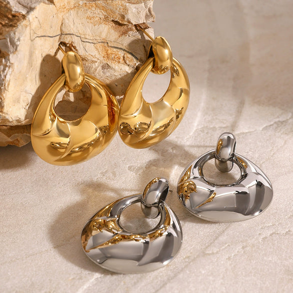 Wholesale Stainless Steel Geometric Exaggerated Niche Earrings For Women With Electroplating