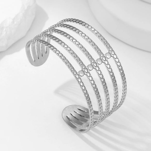 Wholesale Stainless Steel Geometric Exaggerated Nonfading Opening Bracelet With Electroplating