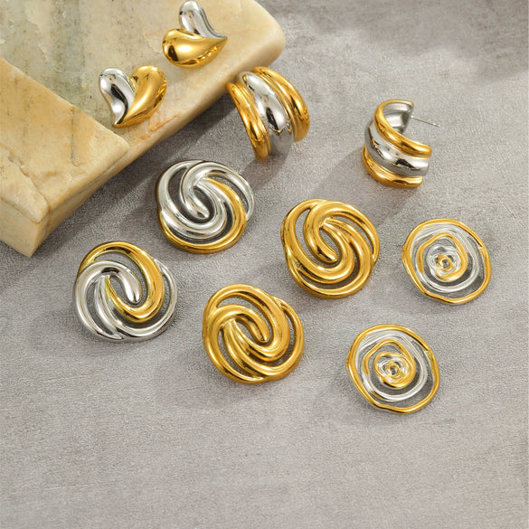 Wholesale Stainless Steel Geometric Exaggerated Retro Style Electroplated Women's Earrings