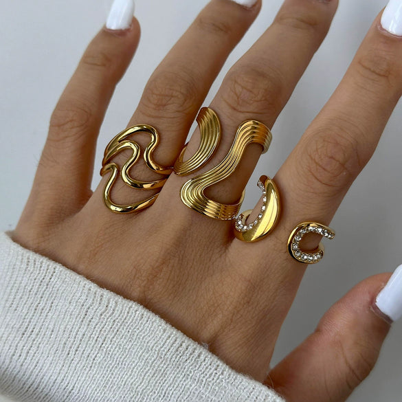 Wholesale Stainless Steel Geometric Exaggerated Rings Electroplated Jewelry Unisex Women's