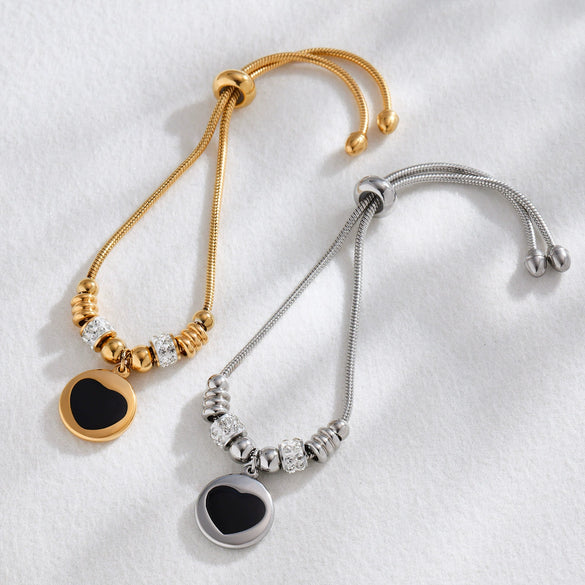 Wholesale 316L Stainless Steel Geometric Fashion Electroplated Enamel Glaze Zircon Women's Love Bracelet Jewelry