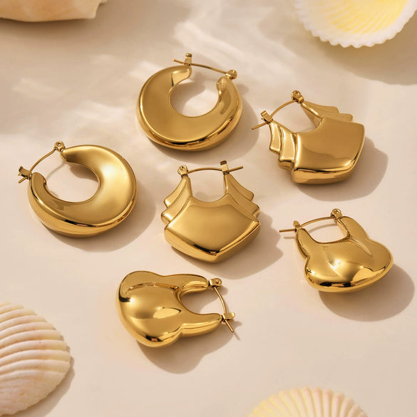 Wholesale 316L Stainless Steel Geometric Fashion Highpolished Gold Plated Women's Earrings