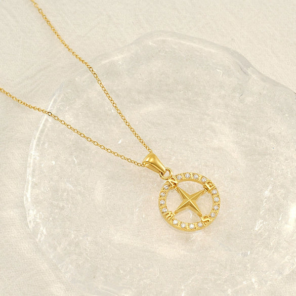 Wholesale Stainless Steel Geometric Fashion Retro Compass Rudder Pendant Necklace For Women With Electroplating