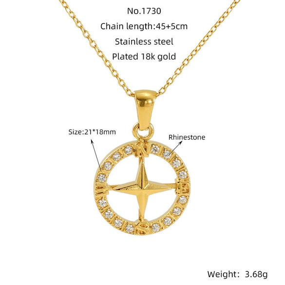 Wholesale Stainless Steel Geometric Fashion Retro Compass Rudder Pendant Necklace For Women With Electroplating