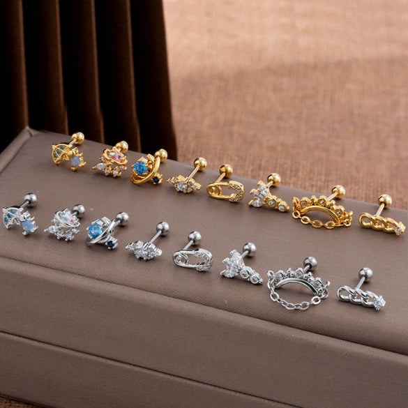 Wholesale Stainless Steel Geometric Fashion Women's Electroplated Cartilage Ear Studs