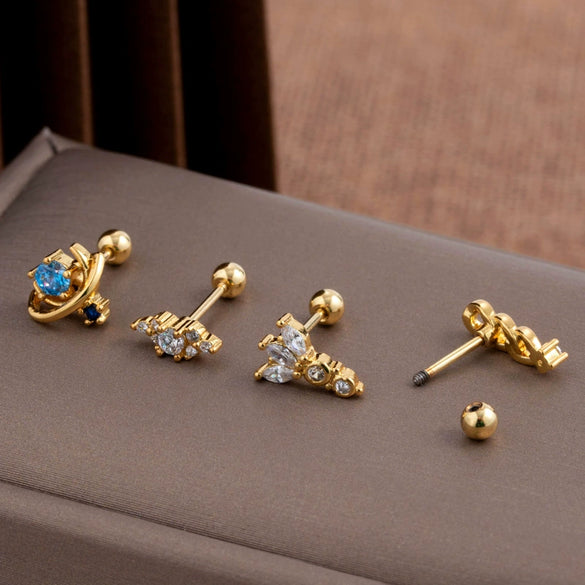 Wholesale Stainless Steel Geometric Fashion Women's Electroplated Cartilage Ear Studs