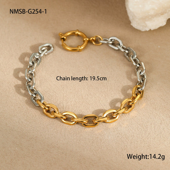 Wholesale Stainless Steel Geometric Fashion Women's Electroplated Twocolor Cuban Chain Bracelet
