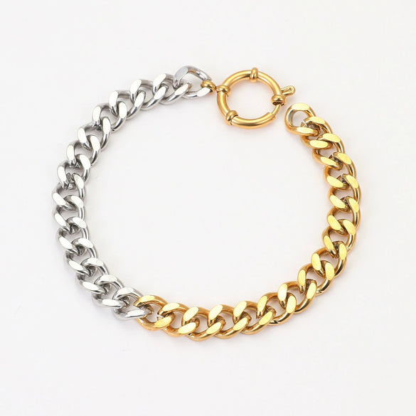Wholesale Stainless Steel Geometric Fashion Women's Electroplated Twocolor Cuban Chain Bracelet