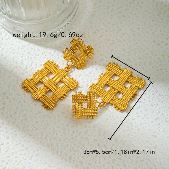 Wholesale Stainless Steel Geometric Fashion Woven Rectangular Earrings With Electroplating