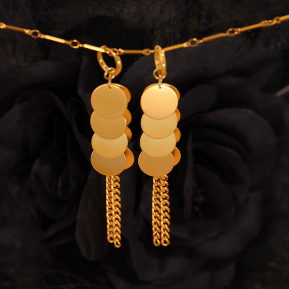 Wholesale Stainless Steel Geometric Ferris Wheel Disc Tassel Electroplated Long Earrings For Women