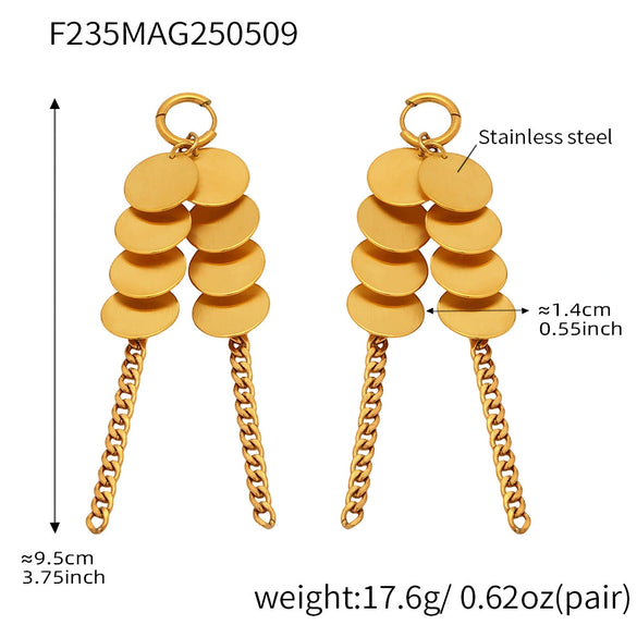 Wholesale Stainless Steel Geometric Ferris Wheel Disc Tassel Electroplated Long Earrings For Women