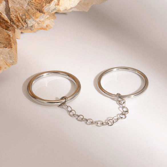 Wholesale Stainless Steel Geometric Finger Ring With French Retro Style And Electroplating