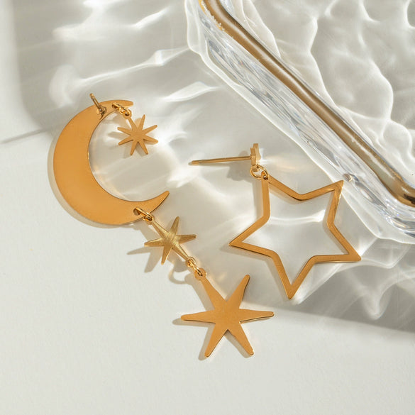 Wholesale Stainless Steel Geometric Fivepointed Star And Moon Hexagram Earrings Electroplated Jewelry For Women