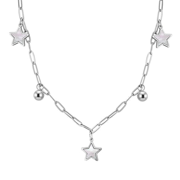 Wholesale Stainless Steel Geometric Fivepointed Star Electroplated Calendering Chain Necklace For Women