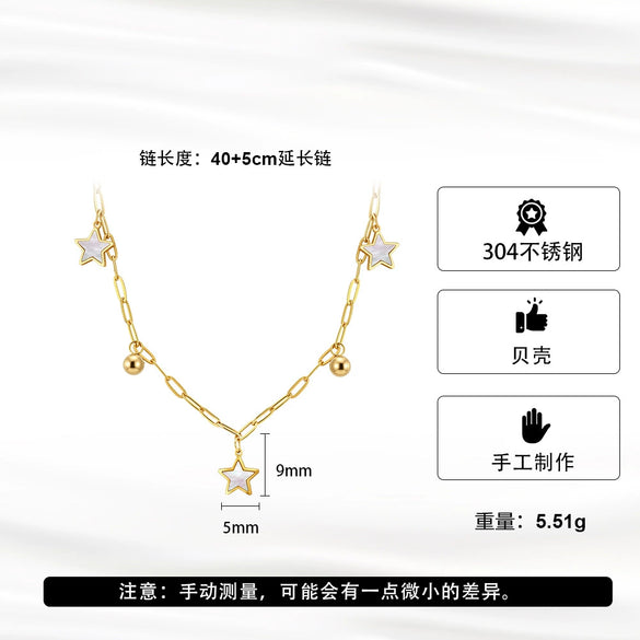 Wholesale Stainless Steel Geometric Fivepointed Star Electroplated Calendering Chain Necklace For Women