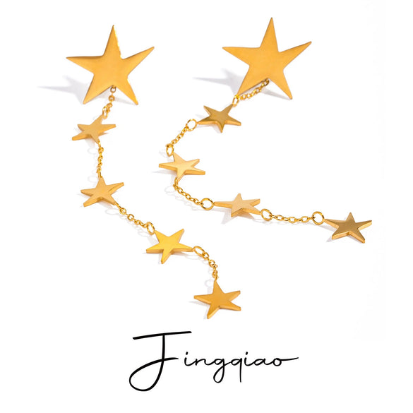 Wholesale Stainless Steel Geometric Fivepointed Star Tassel Earrings Electroplated For Women