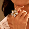 Wholesale Stainless Steel Geometric Floral Colorblocked Ring 18K Gold Plated