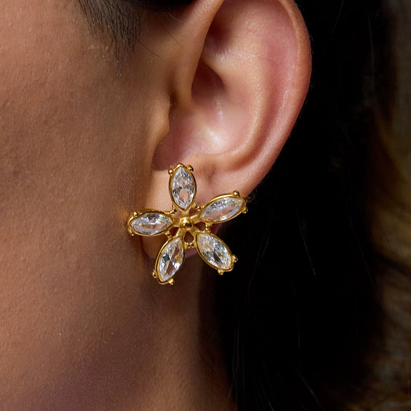 Wholesale Stainless Steel Geometric Flower Earrings With 18K Gold Electroplating For Women