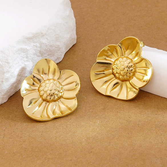 Wholesale Stainless Steel Geometric Flower Electroplated Earrings For Women