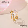 Wholesale Stainless Steel Geometric Flower Pearl Open Ring Plated 18K Gold