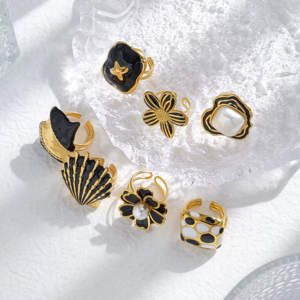 Wholesale Stainless Steel Geometric Flower Ring With Electroplating