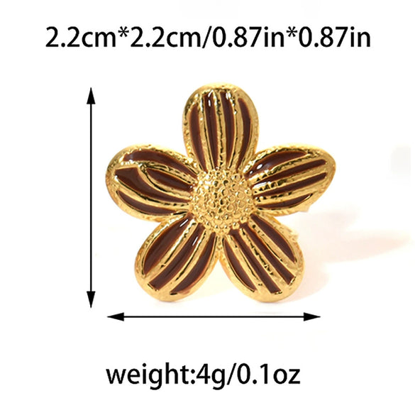 Wholesale Stainless Steel Geometric Flower Ring With Electroplating