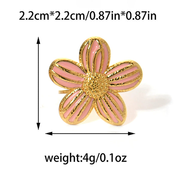 Wholesale Stainless Steel Geometric Flower Ring With Electroplating