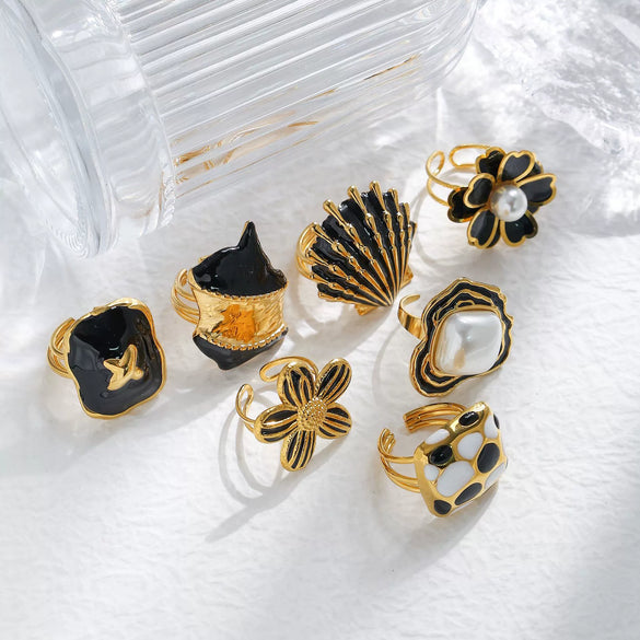 Wholesale Stainless Steel Geometric Flower Ring With Electroplating