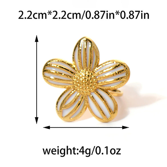 Wholesale Stainless Steel Geometric Flower Ring With Electroplating