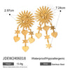 Wholesale Stainless Steel Geometric French Retro Style Electroplating Women's Earrings With Sun Pendant And Diamond