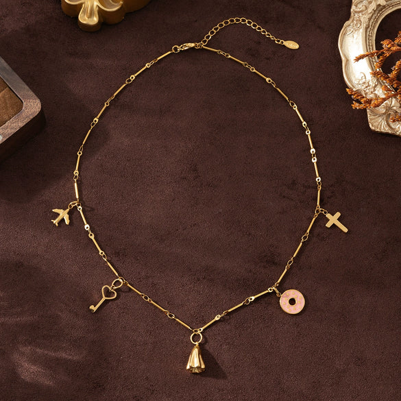 Wholesale Stainless Steel Geometric Ghost Cross Pendant Necklace With Furnace Vacuum Plating