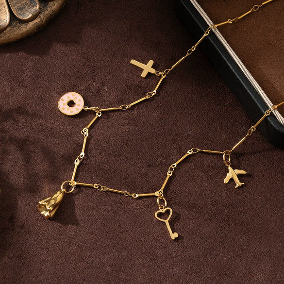 Wholesale Stainless Steel Geometric Ghost Cross Pendant Necklace With Furnace Vacuum Plating