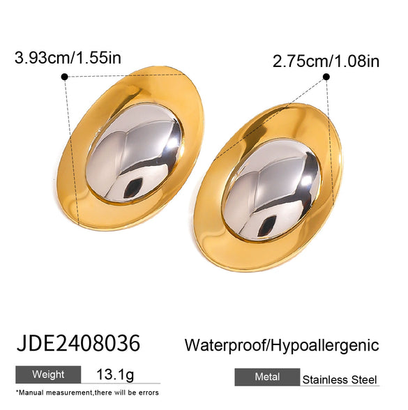 Wholesale Stainless Steel Geometric Gold And Silver Contrast Color Metal Earrings For Women With Electroplating