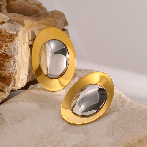 Wholesale Stainless Steel Geometric Gold And Silver Contrast Color Metal Earrings For Women With Electroplating