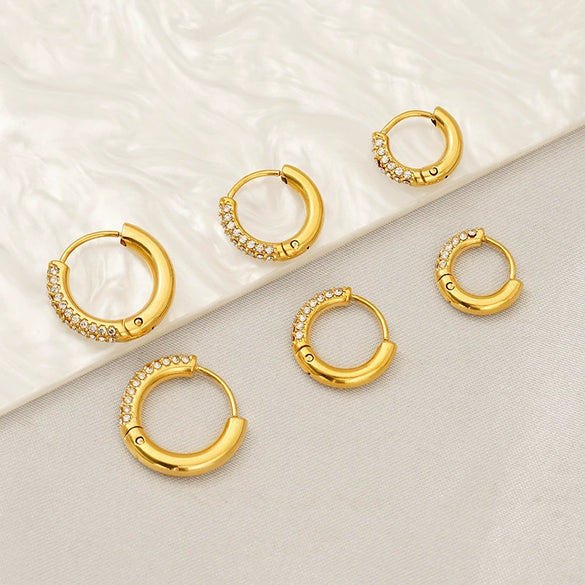 Wholesale Stainless Steel Geometric Gold Pigment Ring Earrings With Diamond And Electroplating Design