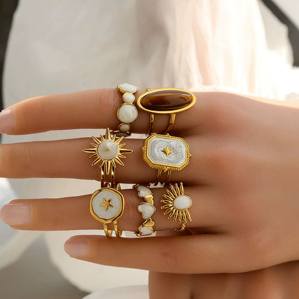 Wholesale Stainless Steel Geometric Goldplated Love Ring Set For Women And Unisex