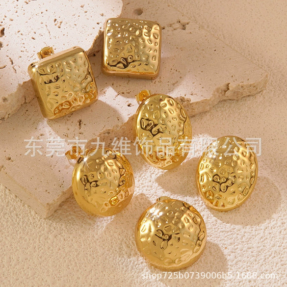 Wholesale Stainless Steel Geometric Hammered And Polished Earrings For Women