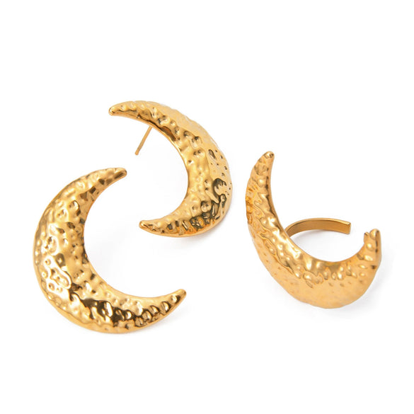 Wholesale Stainless Steel Geometric Hammered Half Moon Earrings Jewelry For Women
