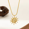 Wholesale Stainless Steel Geometric Hammered Spiral Sun Pendant Necklace And Ring Set For Women With Electroplating